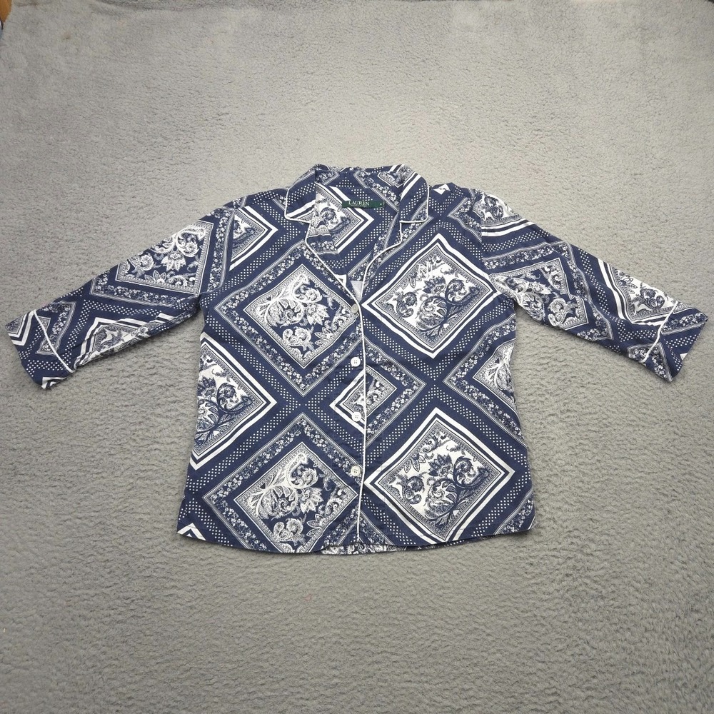Lauren Ralph‎ Lauren Paisley Bandana Print Shirt Womens M Blue Button BoHo